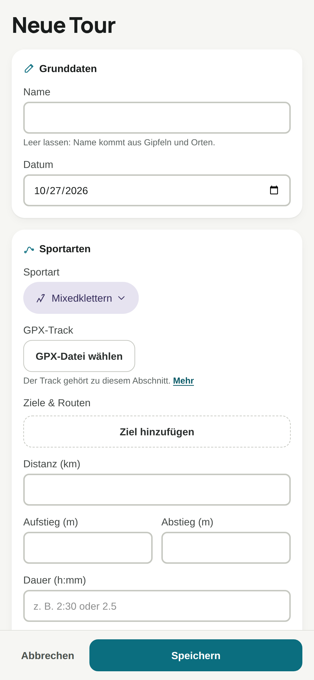 18 Sportarten, jede mit eigenen Feldern